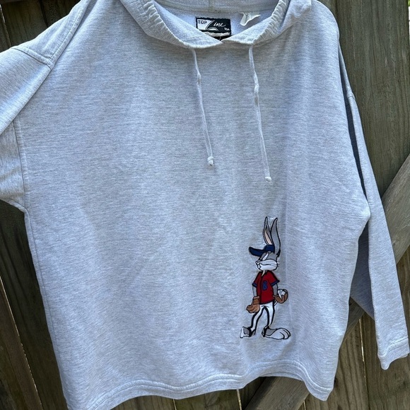 Vintage Top Line Embroidered Buggs Bunny Baseball Light Grey Hoodie Sweater - Picture 10 of 11